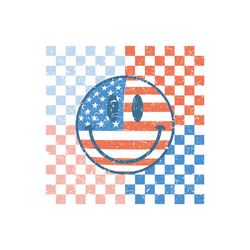 American Checkered Flag Smile Face Png, American Smiley face Png, 4th of July Png, Happy America Flag Png