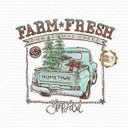 Farm Fresh Christmas Trees PNG-Christmas Truck-Vintage Truck-Shop Local-Christmas png-tradition-Red Truck-Santa-Rudolph