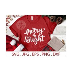 Merry & Bright SVG | zip file containing svg, jpg, png, dxf, and eps | Christmas SVG | Merry and Bright | Holiday SVG | Happy Christmas