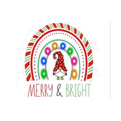 Merry and Bright, rainbow gnome with Christmas lights, Digital File only, Sublimation, PNG, PDF, SVG