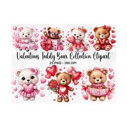 watercolor valentines teddy bear clipart, 25 png valentines day clipart, valentines teddy bear clipart, love bears png,