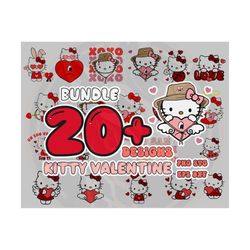 Hello Cats Valentine Bundle 20 Svg Png | Valentines Day Kitty Svg Png | Kawaii Kitty Bundle | Valentines Day Svg Png Dxf
