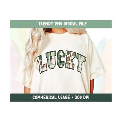 Retro Varsity Lucky PNG, Trendy Groovy St Patrick&39s Day T Shirt Sublimation Digital Design Download Vintage, Clover, S