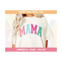 Retro Arched Mama PNG Colorful Mom Varsity Png Design Download T Shirt PNG, Groovy T Shirt Design Sublimation Digital De