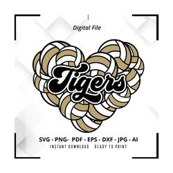 Tigers Heart SVG PNG, Tigers svg, Tigers Volleyball svg, Heart Designs Mascot, Volleyball Mom svg,Tigers Cheer svg,Tigers Shirt svg,Cut File