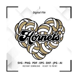 Hornets Heart SVG PNG, Hornets svg, Hornets Volleyball svg, Heart Designs Mascot, Volleyball Mom svg, Hornets Cheer svg, Hornets Shirt svg