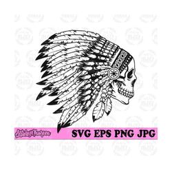 Indian Native Skull svg, Tribe Headdress Cut File, Animal Feather Stencil, Ancient Instinct People Clipart, Jungle Life T-shirt Design png