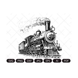 Steam locomotive retro vector. Vintage transport old train. SVG drawing clipart