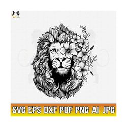 Lion With Flowers Svg, Lion Svg, Lion Flower Svg, Lion Head Svg, Lion Clipart, Lion Cricut, Lion Cut file, Lion Shirt, Lion Face SVG PNG PDF