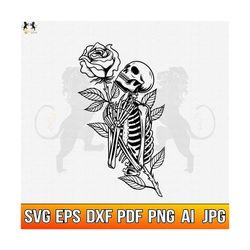 Skull With Rose SVG, Skull and Roses SVG, Skull SVG, Skull and Roses Clipart, Skull Vector, Skull Cricut, Skull Cut Files, Skull Shirt Png