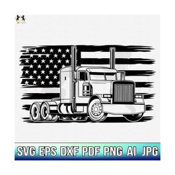 Semi Truck With Flag Svg, Semi Truck Svg, Semi Truck Clipart, Semi Truck Cricut, Semi Truck Cutfile, Semi Truck Shirt, Semi Trailer Svg Png