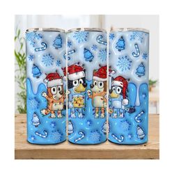 3D Inflated Blue Christmas 20oz Skinny Tumbler Png, Christmas Movies Png, Blue Dog Tumbler Wrap, Family Xmas Png,Puff Ch