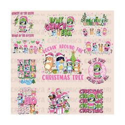 10 Pink Blue Dog & Christmas Png Bundle, Christmas Cartoon Png, Funny Christmas 2023 Png, Blue Dog and Family Png, Pink