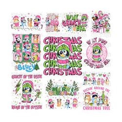 Christmas Pink Blue Dog Png Bundle, Blue Dog and Family Png, Christmas Cartoon Png, Funny Christmas Png, Pink Christmas