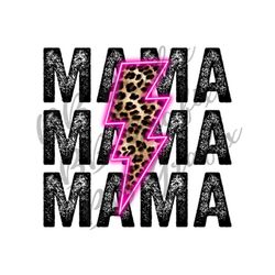Digital Png File Mama Pink Stacked Cheetah Leopard Neon Lightning Bolt Mama Printable Waterslide Sublimation Design INST