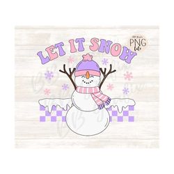 Digital Png File Let It Snow Snowman Girl Kids Checker Snowflake Winter Children Printable Sublimation Dtf Dtg Shirt Des