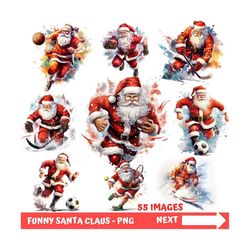 55 Funny Santa Claus bundle png Sports Christmas Funny bundle Santa Claus football soccer basketball tennis baseball Fun