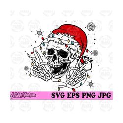 Skull Christmas svg, Santa Skeleton Head Clipart, Merry Christmas Cut File, Happy Holidays Stencil, Yuletide Season T-shirt png, Bright Xmas