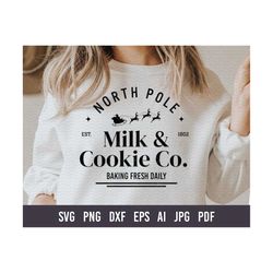 North Pole Milk And Cookie Co Svg. Christmas Svg. Merry Christmas Svg. Merry and bright Svg. Holiday Svg. Christmas Shirt Svg. Cricut. DXF.