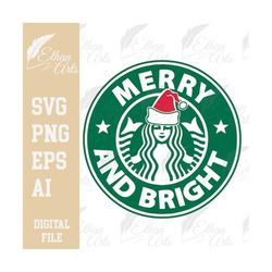 Merry And Bright Christmas SVG, PNG, EPS, Starbucks Branding Parody Digital Download | Clipart, Vector, Png Digital Files, Cutfile