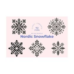 nordic snowflake svg bundle - 72 cut files - scandinavian winter - silhouette - black and white - christmas design - new year