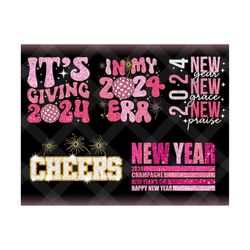 Happy New Year Glitter Sequins Png Bundle, New Year 2024 Png, Disco New Year Sublimation Design Download, Boujee Bougie Holiday Retro