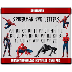 spiderman font svg cut files letters alphabet, spiderman birthday party digital printable instant download clipart spide