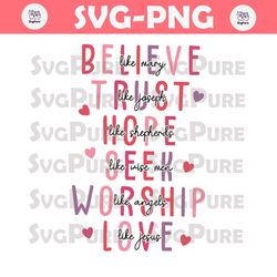 Retro Christian Valentine Believe Like Mary SVG