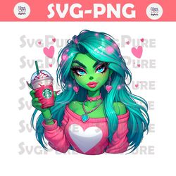 Boojee Grinch Girl Valentines Coffee PNG