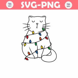 Cute Cat Christmas Lights SVG