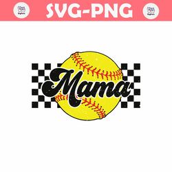 Retro Baseball Mama Checkered Softball SVG
