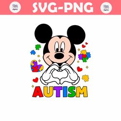 Funny Mickey Heart Hand Autism Awareness SVG