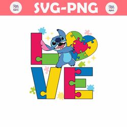 Funny Love Autism Stitch Cartoon SVG