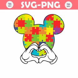 Retro Disney Mickey Autism Heart Hand SVG