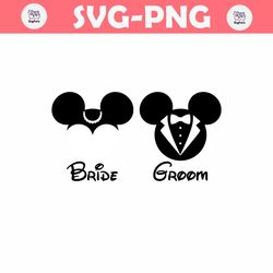Bride Groom, Mickey Minnie Mouse Ears Head, Wedding, Svg and Png Formats, Cut, Cricut, Silhouette, Instant Download
