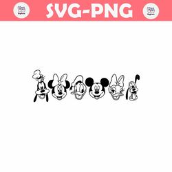 Mickey and Friends Minnie Daisy Donald Goofy Pluto in a line | SVG Clipart Digital Download Sublimation Cricut Cut File