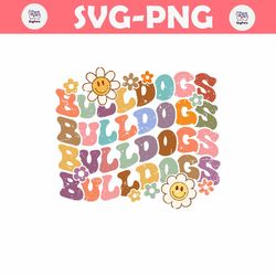 Floral Bulldogs SVG PNG, Retro Game Day Shirt Dtf Transfer, Groovy College Football Team, Bulldogs High School Sublimati