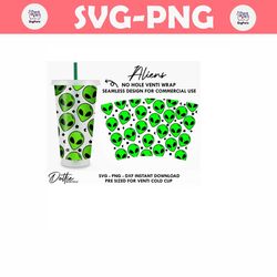 Aliens Sbux Cold Cup No Hole SVG PNG Dxf No Gap Stars Alien Face Outer Space Full Wrap Cutting File 24oz Venti Cup