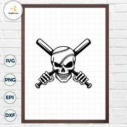 Baseball Skull with Crossed Bats Svg | Softball Skull Svg | Skull Svg | Baseball Svg | Skull baseball Svg | Baseball Mom