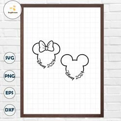 2024, Mickey Minnie Mouse, Ears Bow, Outline, Travel, Trip, Vacation, Svg Png Dxf Formats, Cut, Cricut, Silhouette, Inst