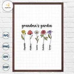 Personalized Grandma's Garden Svg, Mother's Day Svg, Birth Month Flowers Clipart, Diy Birth Month Flower Svg, Watercolor