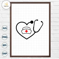 Heart Stethoscope Svg, Nurse Hat Svg, Nurse Life Svg. Vector Cut file Cricut, Silhouette, Pdf Png Dxf, Decal, Sticker, S