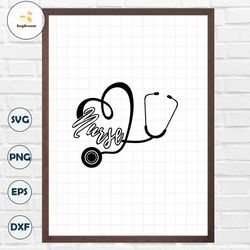 Stethoscope SVG With Nurse SVG Cut File, Heart Stethoscope SVG File For Cricut, Silhouette Nurse Clipart png, svg - Inst