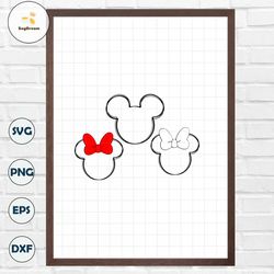Mickey Mouse and Minnie Mouse head, Mickey Head Scribble, Minnie Scribble SVG, PNG, Eps and Png files included, Instant