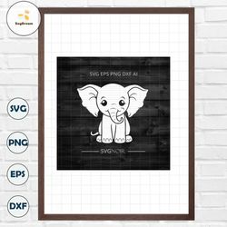 Baby Elephant svg | PNG EPS dxf SVG ai | Cricut & Silhouette Laser Engraving, Decals Stickers Clipart