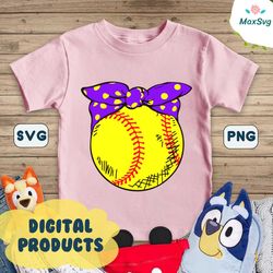 Softball with Purple Bow PNG File, Sublimation Design, Digital Download, Sublimation Designs Downloads, Softball Sublima