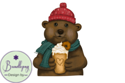 cute bear drink coffee png design 42