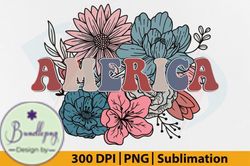 4th of July PNG, Retro America Floral Design 55