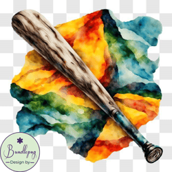 Colorful Watercolor Painting of a Baseball Bat PNG Design 29