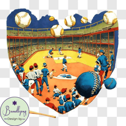 Heart shaped Baseball Field with Players and Flying Baseballs PNG Design 39